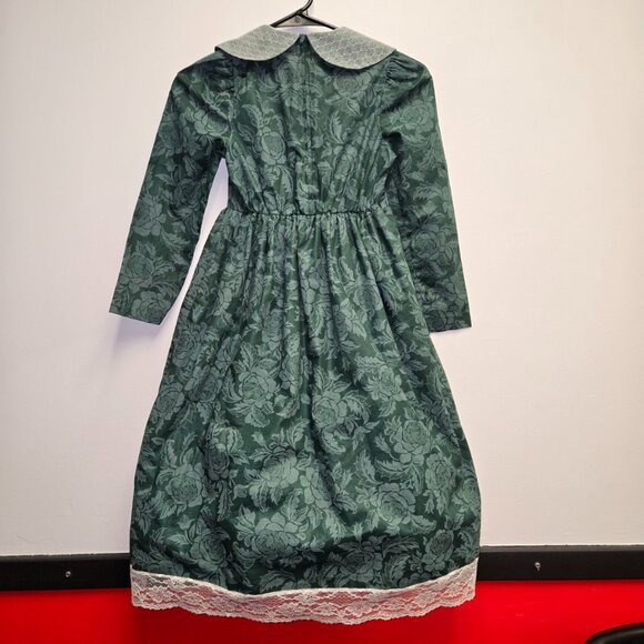 Vintage Rare Editions Forest Green Dress 8 Girls Lace Bib Collar Cottage Core - Picture 2 of 7